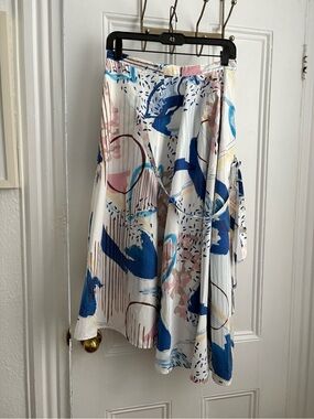 COS White Abstract Print Midi Skirt with Blue and Pink Accents